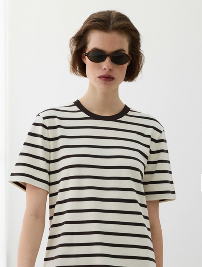 Elif Tshirt Brown Ecru Stripe
