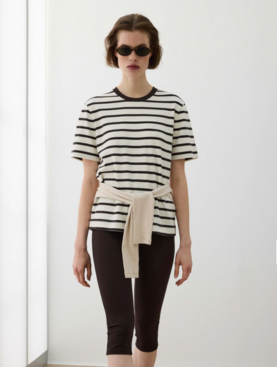 Elif Tshirt Brown Ecru Stripe