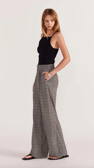Della Wide Leg Pant Black Cream