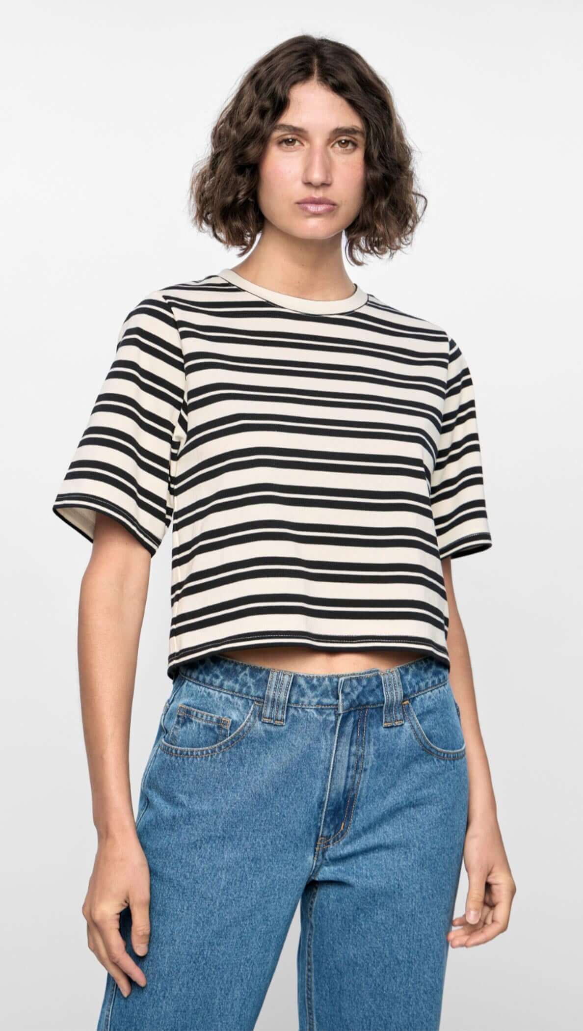 Elara Crop tee Stripe Black White