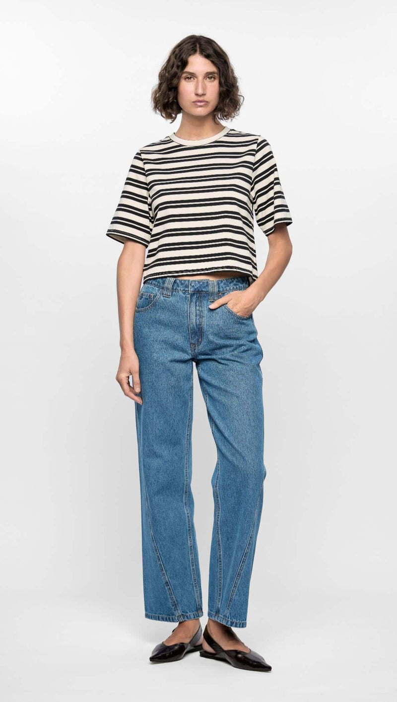 Elara Crop tee Stripe Black White