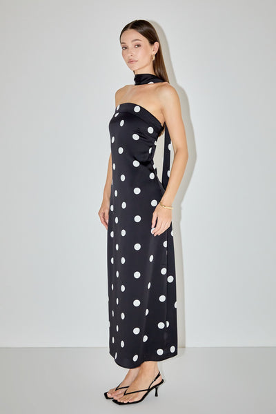 Polka Dot Backless Maxi Dress