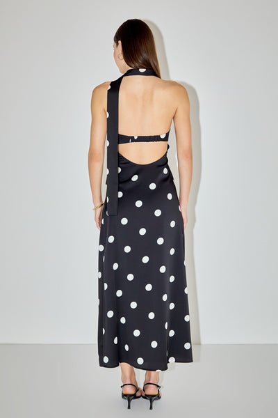 Polka Dot Backless Maxi Dress