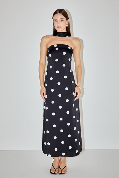 Polka Dot Backless Maxi Dress