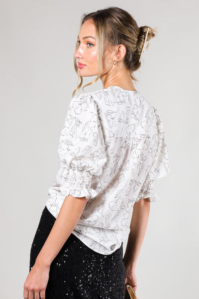 Detail Floral Woven Top Off White
