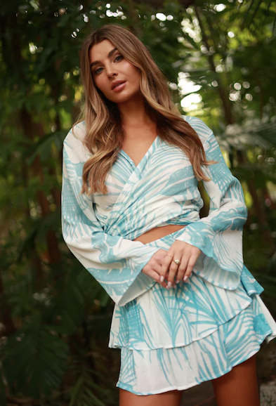 Santorini Top Print Sky Blue