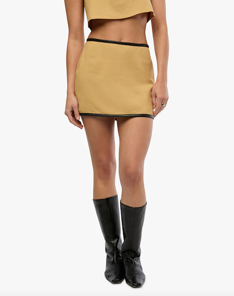 Leather Trim Mini Skirt Warm Taupe Black