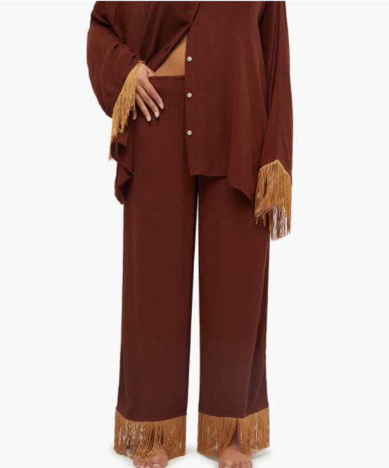 Fringe Smocked Pants Saddle Suede