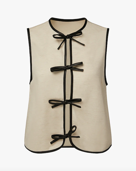 Tie Front Vest Ivory Black