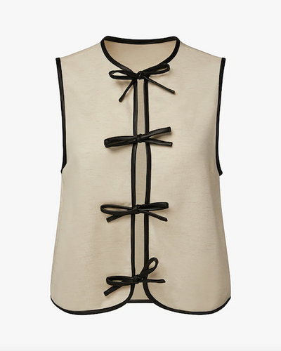 Tie Front Vest Ivory Black