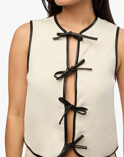 Tie Front Vest Ivory Black