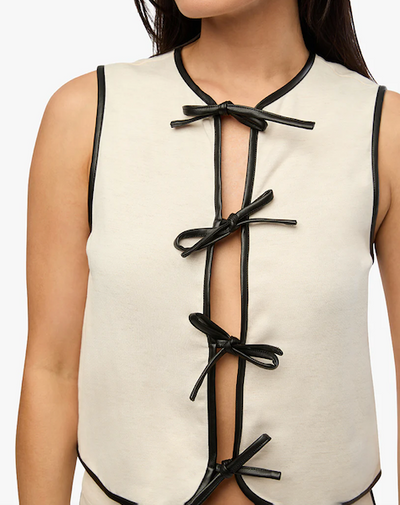 Tie Front Vest Ivory Black