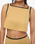 Leather Trim Cropped Top Warm Taupe Black