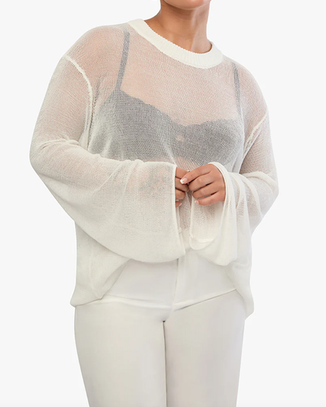 Oversized Knit Crew Top White