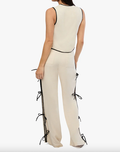 Tie Slit Pant Ivory Black