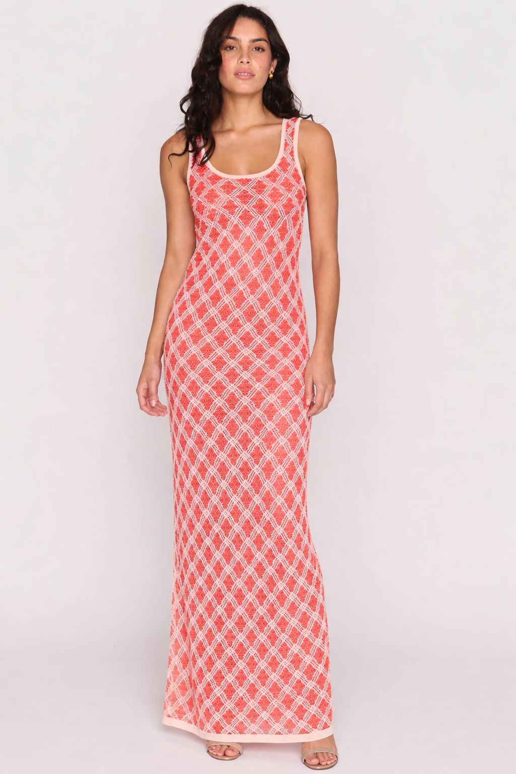 Ines Jaquard Knit Midi Dress Rust Cream