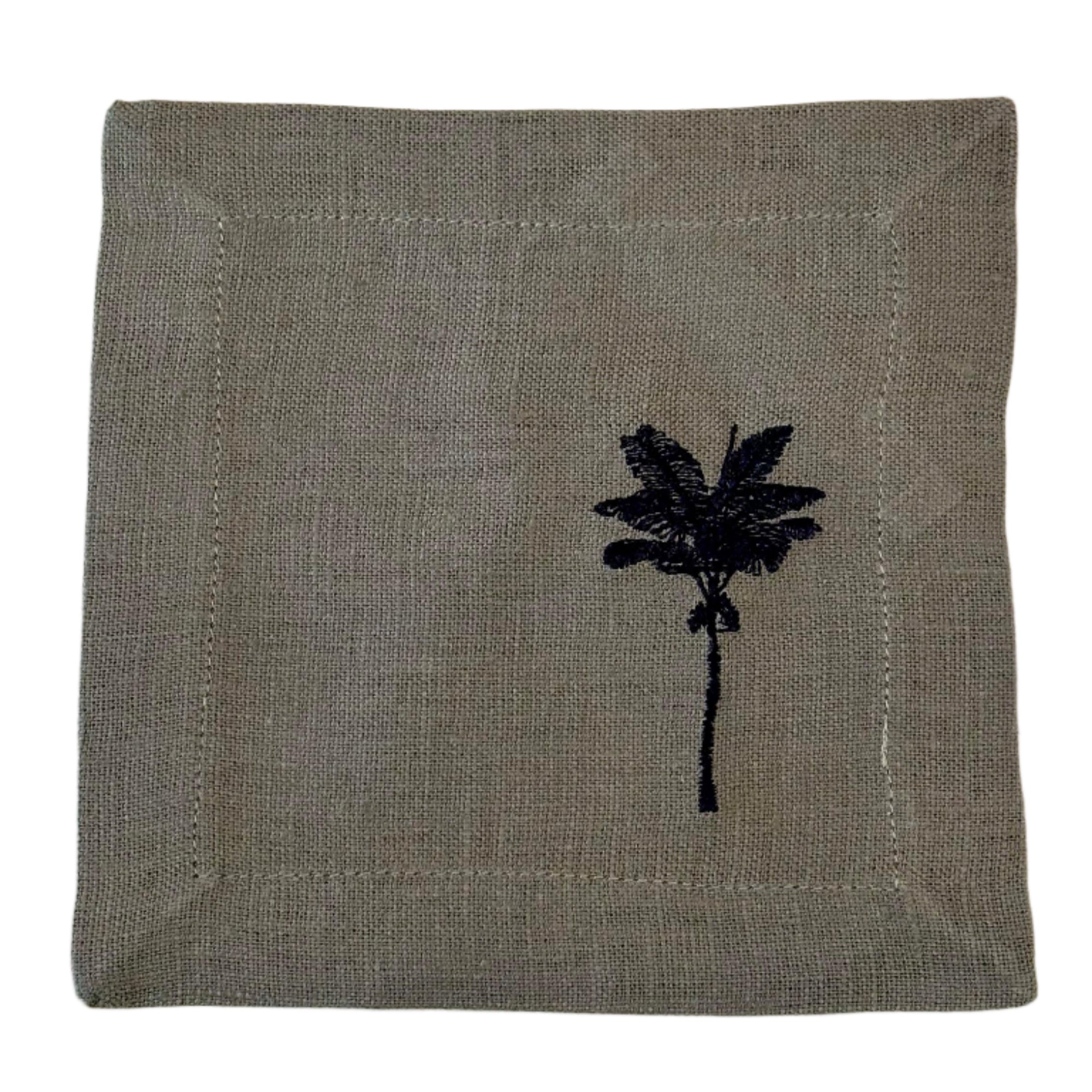 Cocktail Napkin Green Oliva Set Palm Black