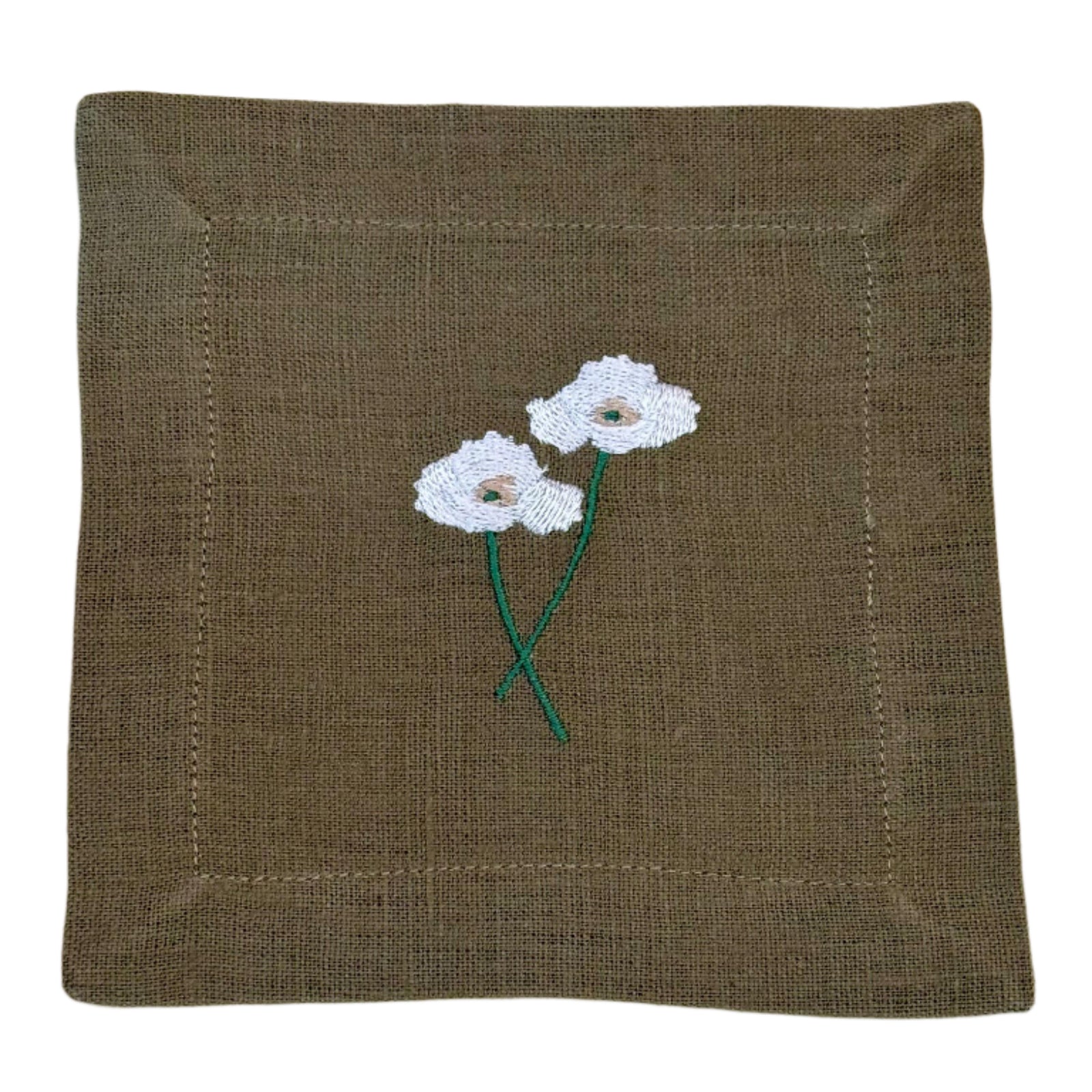 Cocktail Napkin Green Oliva Set Amapola White