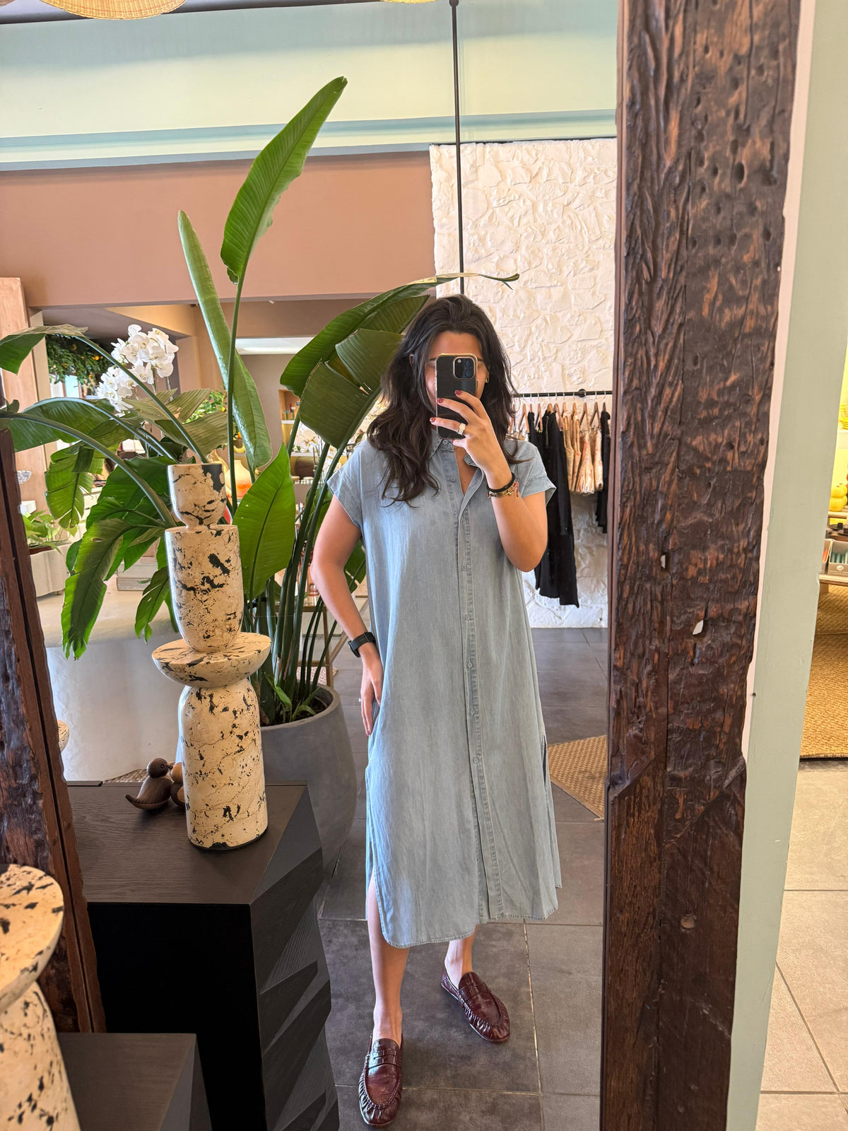 Energized Button Shirt Dress With Side Slits