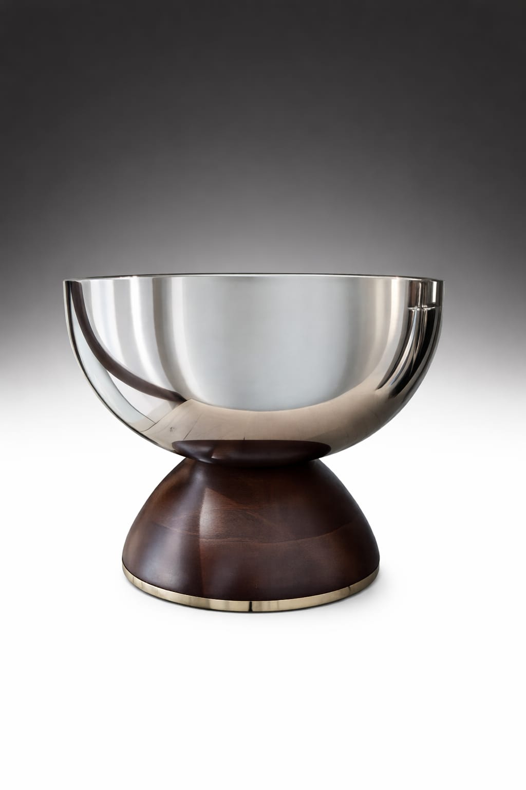 Double Wall Bowl Inside Hammered w Wood Base