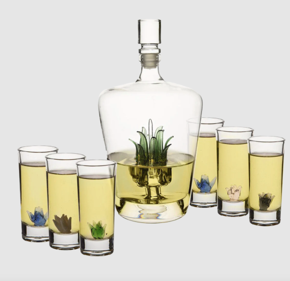 Decanter and 6 Agave Glasses Set