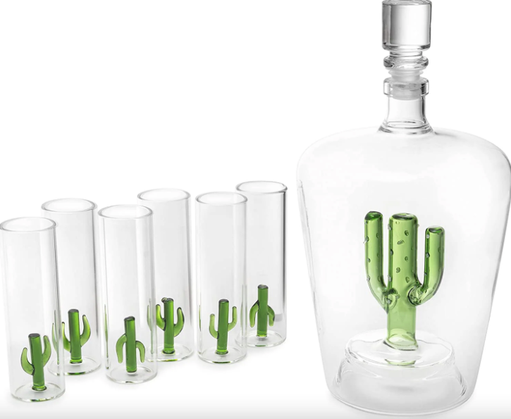 Decanter and 6 Cactus Shot Glasses Set