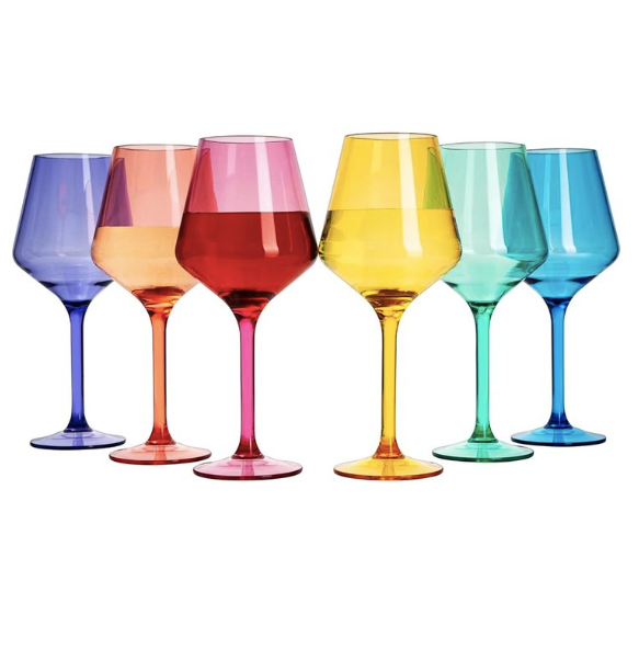 Unbreakable Colored Stemmed Wine Glasses Set Of 6