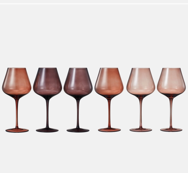 Colored Wine Glass Set of 6 Brown