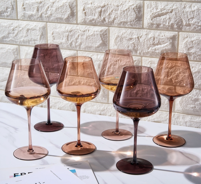Colored Wine Glass Set of 6 Brown