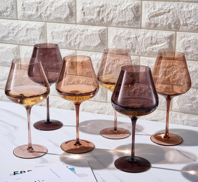 Colored Wine Glass Set of 6 Brown