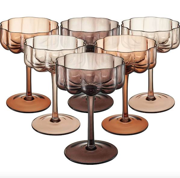Flower Vintage Glass Champagne Coupe Set Of 6 Venus Brown