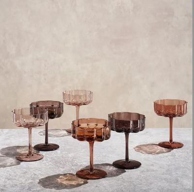 Flower Vintage Glass Champagne Coupe Set Of 6 Venus Brown
