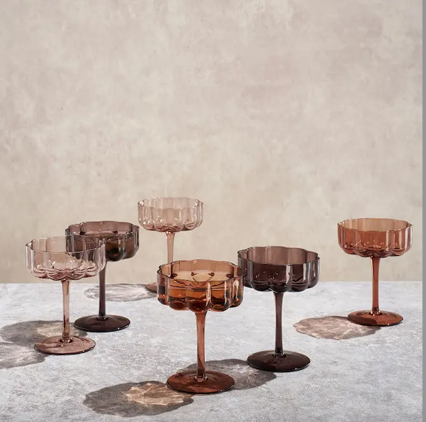 Flower Vintage Glass Champagne Coupe Set Of 6 Venus Brown