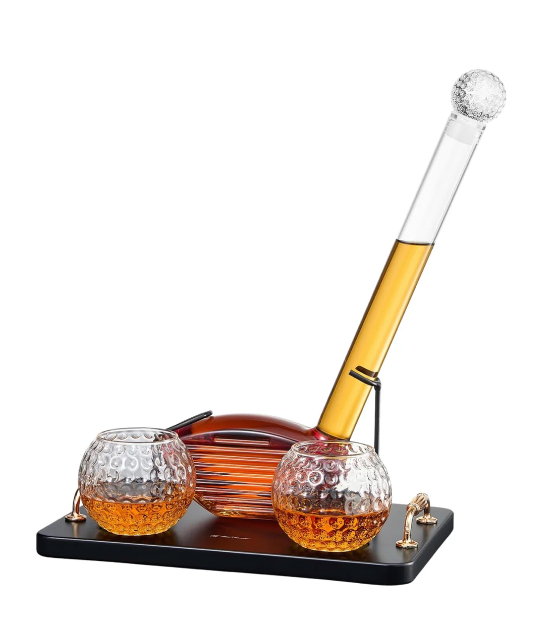 Golf Club Whiskey Decanter and 2 Liquor Glasses
