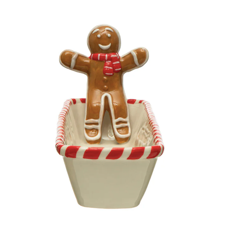 Ceramic Cracker Dish Candy Cane Edge Gingerbread Man