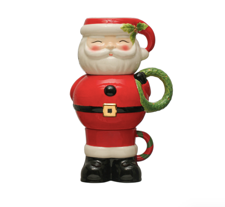 Hand Painted Dolomite Stackable Santa Mugs