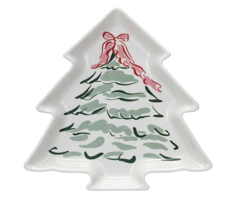 Stoneware Tree Shaped Plate w Christmas Tree