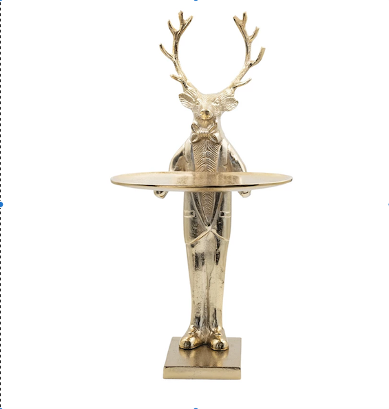 Cast Aluminum Deer with Tray Gold Finish
