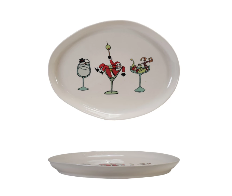 Stoneware Platter with Holiday Icon Multi Color