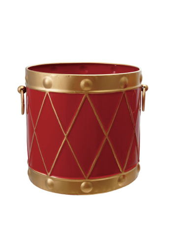 Metal Drum Shaped Buckets Red Gold Finish