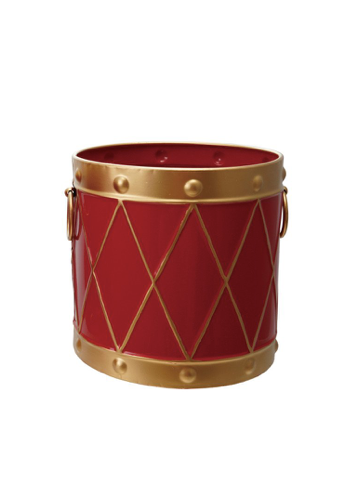 Metal Drum Shaped Buckets Red Gold Finish