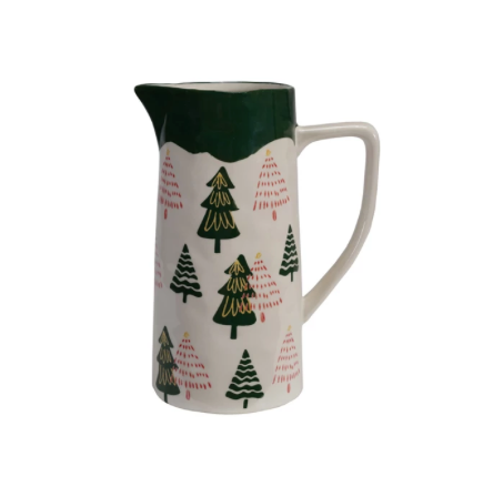 Hand Painted Stoneware Pitcher with Trees