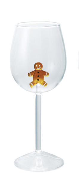 Stemmed Wine Glass w Holiday Figure Inside