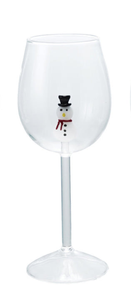 Stemmed Wine Glass w Holiday Figure Inside