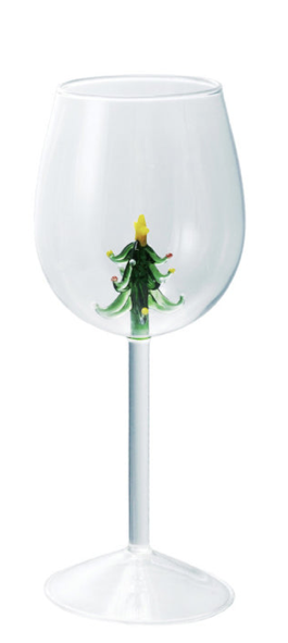 Stemmed Wine Glass w Holiday Figure Inside