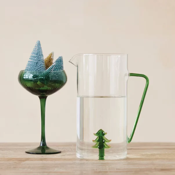 Holiday Pitcher with Hand Blown Tree