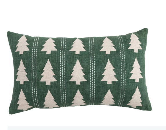 Lumbar Pillow with Trees Pattern Embroidery Stitching