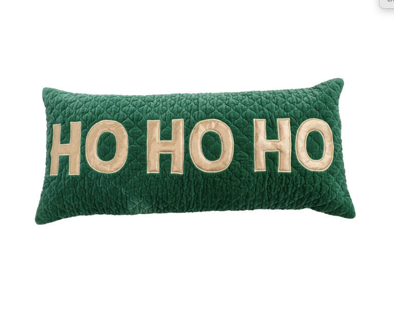 Woven Cotton Velvet Quilted Lumbar Pillow Appliqued HO HO HO