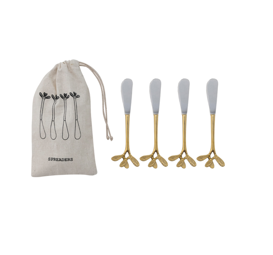 Stainless Steel Brass Canape Knives Set of 4