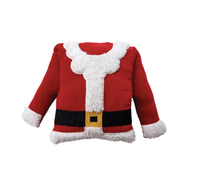 Woven Cotton Velvet Santa Coat Shaped Pillow with Faux Sherpa Trim & Embroidery